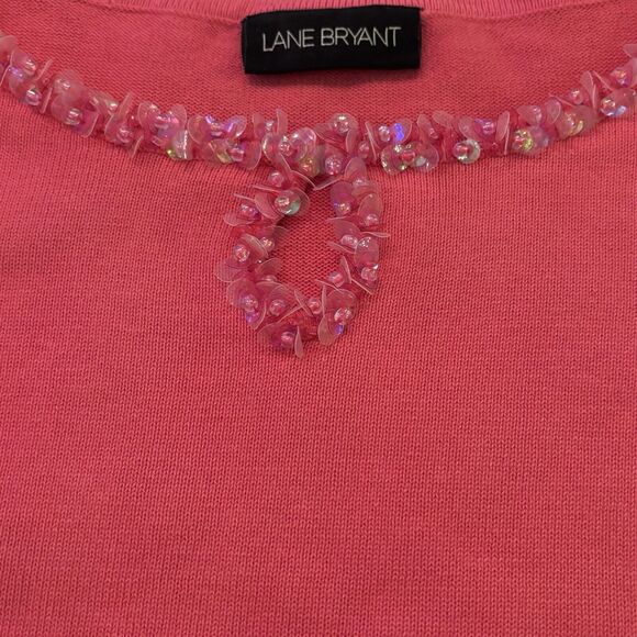 Lane Bryant Coral Sequin Beaded Trim Short Sleeve Pullover Size 22 - Picture 2 of 6